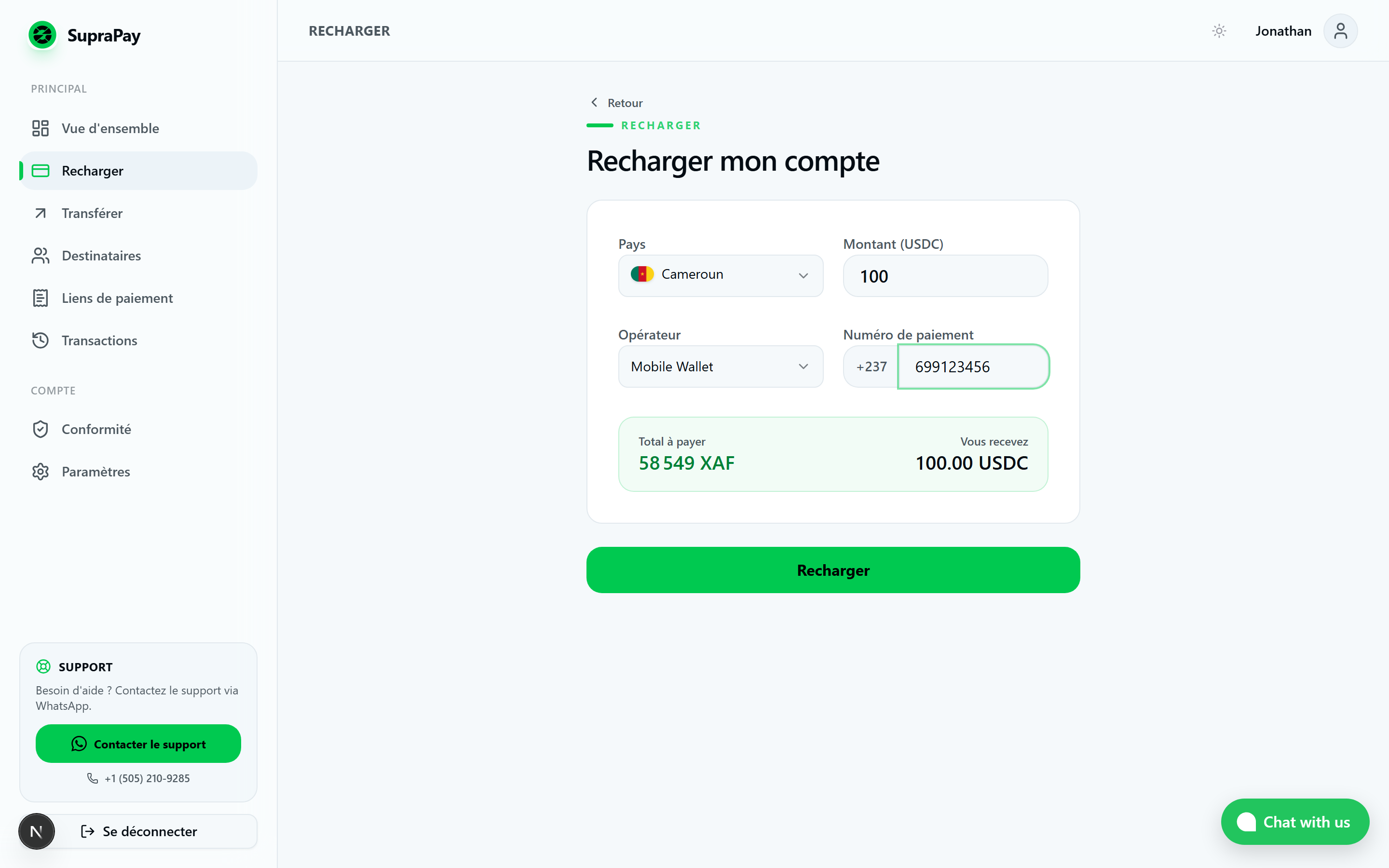 Recharge SupraPay Mobile Money depuis l'Afrique avant un transfert vers l'Europe