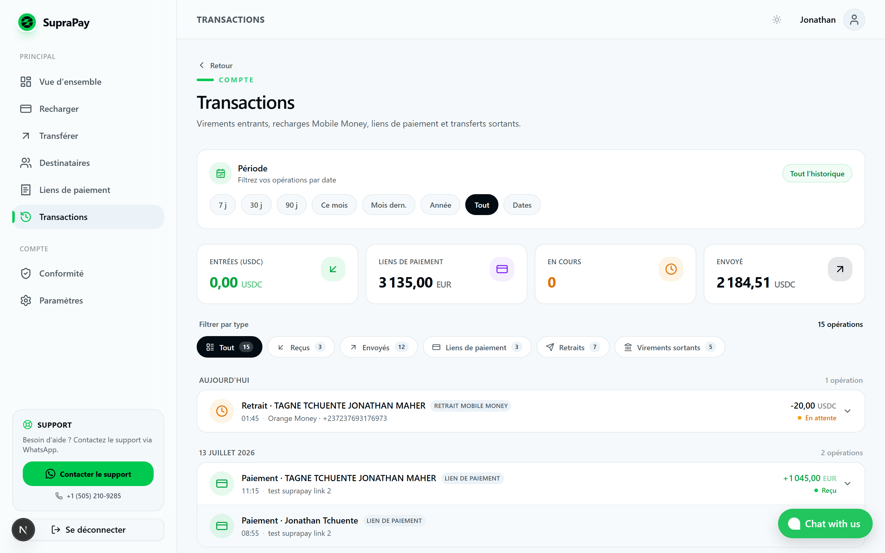 Confirmation transfert SEPA SupraPay vers l'Europe